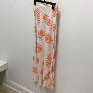 Orange Leaf Print apricot Maxi Skirt